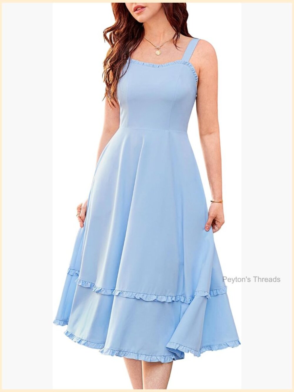Square Neck Spaghetti Strap Midi Dress Smocked Backless Tiered Ruffle Beach